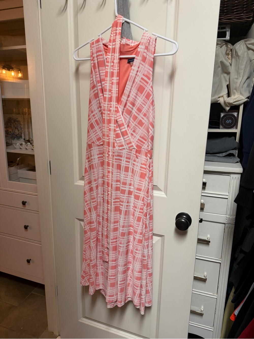 Tommy Hilfiger Sleeveless Coral Plaid Wrap Dress